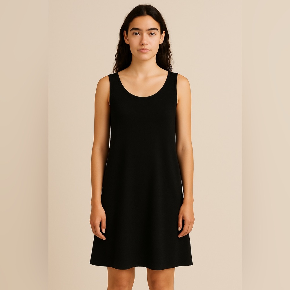 Eileen Fisher  100% Wool Black Layering Tank Dress Large Minimalist Lightweight